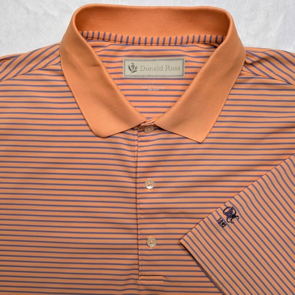 Donald Ross Mens Golf Polo Shirt - Large‎ Orange Stripe Performance ODCC 1892